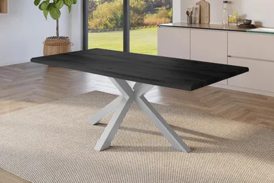 Produktbild von Esstisch Baumkante Holz-Optik Grau 200 x 100 Spider-Gestell silber JULIUS