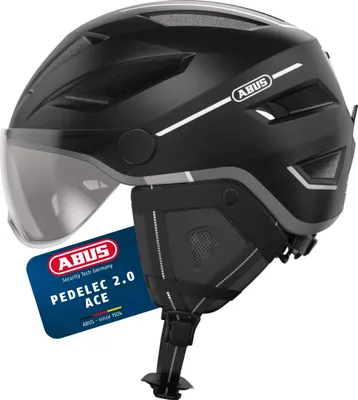 Zdjęcie produktu dla ABUS kask miejski Pedelec 2.0 ACE - kask rowerowy z tylnym światłem, daszkiem, osłoną przeciwdeszczową, ochroną uszu - dla mężczyzn i kobiet - czarny matowy, rozmiar L