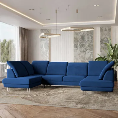 Zdjęcie produktu dla Masseno Narożnik TERAMO z funkcją spania i pojemnikiem na pościel Kształt U, Rozkładana sofa, Rogówka - Niebieski, MONOLITH 77