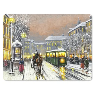 Produktbild von MuchoWow® Mauspad Mousepad Gemälde - Ölgemälde - Winter - Straßenbahn - Pferd 23x19 cm - Mousepads - Maus Mat - Pad - Mausunterlage - Schreibtischunterlage - Mauspad
