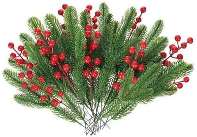 Produktbild von Weihnachtszweige - 20 Stück - 10 Kiefernzweige und 10 Beerenzweige - Künstliche Dekozweige - Weihnachtsdeko - Für Weihnachtsbaum, Kränze, Gestecke