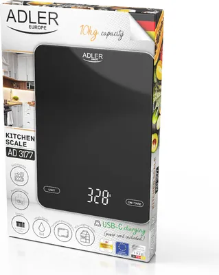 Immagine prodotto di Adler Bilancia da cucina AD3177B USB ricaricabile 10kg LED Piattaforma di vetro