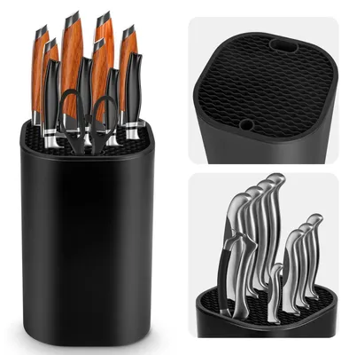 Image de Bloc universel pour couteaux, sans couteaux, avec 21 fentes et système de drainage, couleur noire