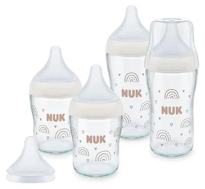 Produktbild von Nuk Glas-Babyflaschen Set - Anti-Kolik Flaschen 0-3M+ Regenbogen Design