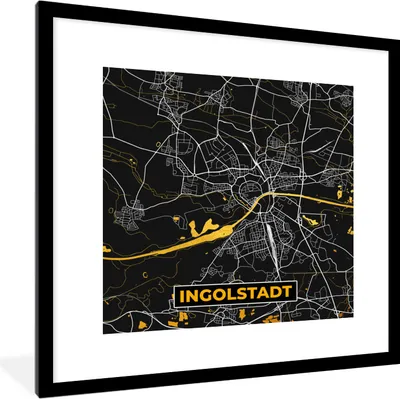 Produktbild von MuchoWow® Gerahmtes Poster Ingolstadt - Karte - Deutschland - Gold - Stadtplan 40x40 cm - Poster mit Schwarzem Bilderrahmen Wandposter Rahmen Foto Bilder - Poster - Plakat im Rahmen