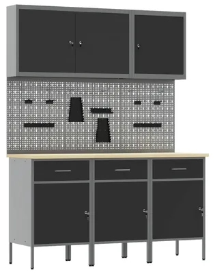 Productafbeelding van Werk kast met lade met slot 8 st Zwart Engineered hout en staal