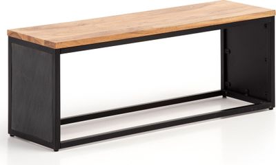 Lavica masívne akáciové drevo / vzhľad kameňa 120x45x35 cm lavica do chodby s kovovým rámom | Wohnling
