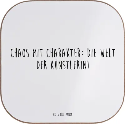 Produktbild von Mr. & Mrs. Panda Tischuntersetzer Spruch Künstlerin Chaos - Weiß - Geschenk, Untersetzer Gläser, gläseruntersetzer, Berufsliebe, Glas, Berufsprodukte, Kreativität, für