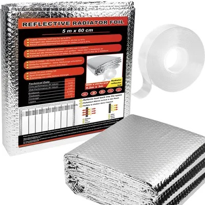 Produktbild von Heizkörperfolie Reflektorfolie Isolierfolie - 60 cm x 5 m - Aluminium - Doppelseitig reflektierend - Für Heizkörper