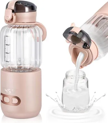 Immagine prodotto di Scaldabiberon portatile per auto, capacità 400 ml, dispositivo per mantenere il cibo del bambino alla giusta temperatura durante i viaggi, con controllo della temperatura regolabile da 37 °C a 55 °C, colore rosso.