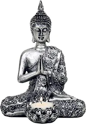 Produktbild von Buddha mit Kerzenhalter silberfarben -- 326 g, 20.5 cm im Set Set 7 Lotus