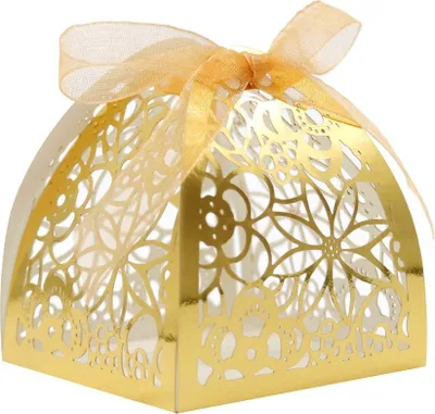 Produktbild von Satz Von 50, Laser Cut Blumen Hochzeit Gunst Boxen, Papier Party Hochzeit Gunst Band Süßigkeiten Boxen Für Valentinstag Party