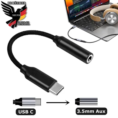 Produktbild von USB Type C auf 3.5 mm Klinkenbuchse Audio AUX Adapter Kopfhörer Klinke Buchse Audio Kabel Audiokabel für Samsung iPhone 17/16/15 Pro Max Schwarz