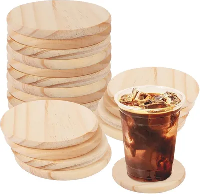 Obrázek produktu pro Sada 36 podšálků – dřevěné podšálky – 10 x 10 cm – protiskluzové podložky – odolné – přírodní dřevo – podšálky