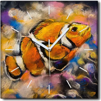 Produktbild von Coloray Uhr auf Leinwand 30x30 cm Wand Uhr Dekoration Wohnzimmer Segeltuch weiße Zeiger -Clown Clown Fish.