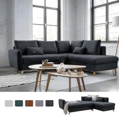 Produktbild von MIUFORM Scandic Lagom - Ecksofa mit Bettfunktion L-FORM RECHTS - 242x202cm - Dunkelgrau  - Sofa Schlafsofa Couch
