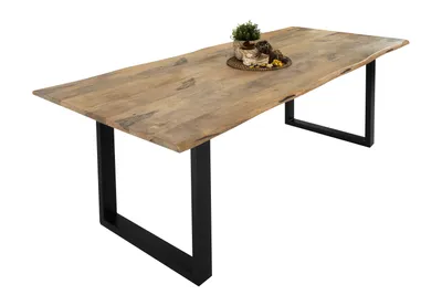 Produktbild von Esstisch Baumkante Massiv Mango naturfarben 240 x 100 schwarz U-Gestell Tiger