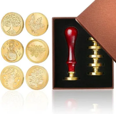 Immagine prodotto di Set di timbri sigillo - 6 pezzi - Sigilli in cera a forma di fiore rosso - Incisione floreale, stile vintage, decorazione