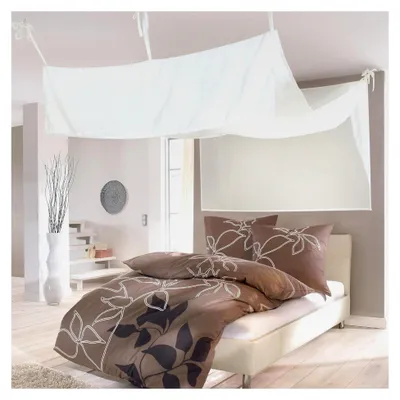 Produktbild von Dekorativer Betthimmel aus Baumwollmischgewebe in Offwhite – romantischer Vorhang für Himmelbetten mit Bindebändern und Schraubhaken – geeignet für Einzelbetten (Länge 440 cm, Breite 90 cm)