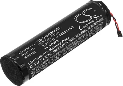 A close-up shot of a black cylindrical battery pack with white text and a red and black wire connector.
