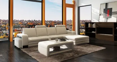 Produktbild von Wohnzimmer Set Ecksofa 3tlg. Tisch Hocker Leder JVmoebel