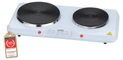 Immagine prodotto di TZS First Austria Kochplatte, elektrisches Doppelkochfeld aus Gusseisen, Herdplatten für Zuhause, Camping und Reisen, stufenlos thermostatgesteuert, in Weiß, 2500 W **