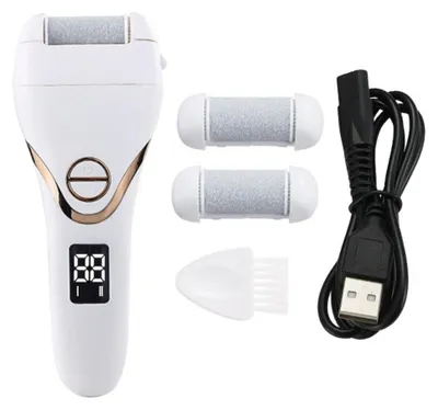 Obrázek produktu pro INF USB elektrický pilník na paty s LED displejem – nabíjecí odstraňovač mozolů 3 rychlosti, křemenná brusná hlavice, 18650 baterie Bílý