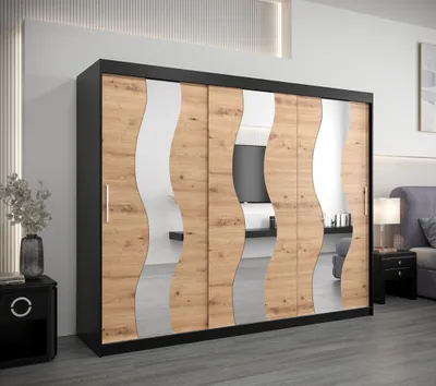 Produktbild von Schwebetürenschrank HEDVIKA – Breite 250 cm, Schwarz / Eiche Artisan