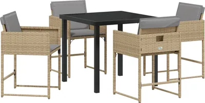 Produktbild von Möbel 5 Teile Garten Essgruppe mit Kissen Beige Poly Rattan - Gartenstühle 3380028