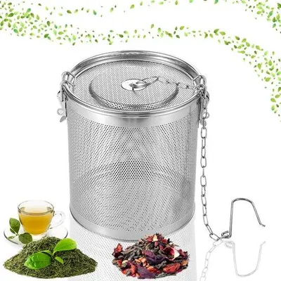 Immagine prodotto di Ibenzoa® Setaccio robusto per tè e spezie in acciaio inossidabile, 12 cm – setaccio a maglie fini per tè sfuso ed erbe aromatiche, con manico e catena per appenderlo
