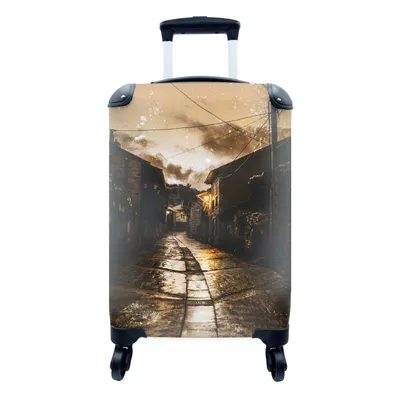 Produktbild von MuchoWow® Koffer Handgepäck Trolley Rollkoffer Kleine Reisekoffer mit 4 Rollen - Gold - Straße - Häuser - Cabin Size < 55x40x23 cm & 55x40x20 cm - Fotokoffer - Kabinenkoffer - Boardgepäck - Reise-Box - Reisekoffer - Reisegepäck - Koffer mit Bild - Trolley für Kinder