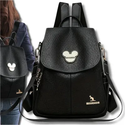 Immagine prodotto di Camerazar Elegante Zaino City 2in1 in pelle nera da donna con tracolla