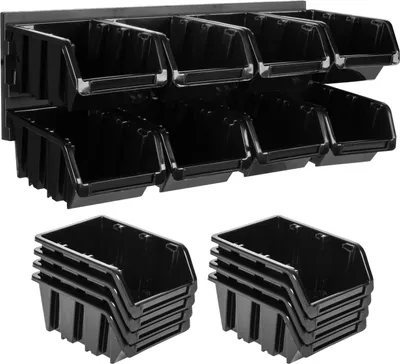 Image de Atelier Étagère murale avec boîtes 39 x 13 cm Kit de rangement pour petites pièces 8 boîtes