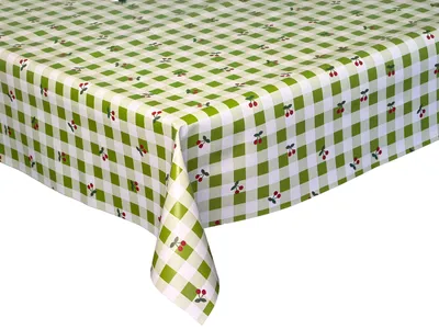 Produktbild von Wachstuch Tischdecke Gartentischdecke Wasserdichte Abwaschbar Grünes Karomuster mit Kirschen 180x140 cm