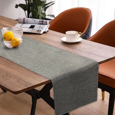 Obrázok produktu pre Obrus na stôl, vzor "Jarná moderná", umývateľný, vodeodolný, vzhľad ľanu, sivý, 40 x 240 cm