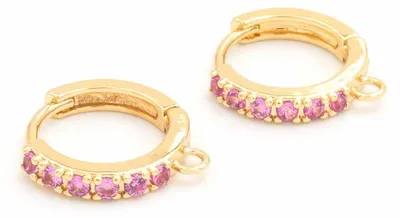 Produktbild von Vintageparts Creolen aus Messing mit Zirkonia 18k Gold beschichtet 13mm, 2 Stück