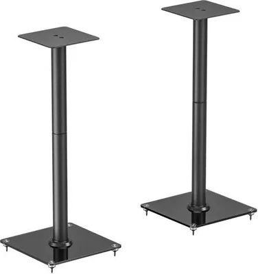Zdjęcie produktu dla Stojak na głośnik, czarny - wysokość 76,5 cm - metal i szkło - do głośników satelitarnych surround - stojak na głośnik