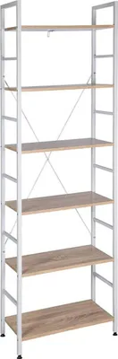 Obrázok produktu pre Regál Happyment Larry - priemyselný dizajn - 6 úrovní - biely/dub - regál na knihy a úložný priestor - drevo/kov - 60x28x180 cm