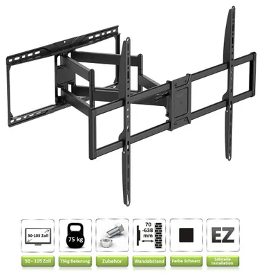 Produktbild von myWall HP 53, 127 cm (50"), 2,67 m (105"), 75 kg, 200 x 100 mm, 900 x 600 mm, Schwarz