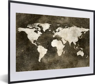 Produktbild von MuchoWow® MuchoWow® Gerahmtes Poster Weltkarte - Vintage - Sepia 60x40 cm - Poster mit zchwarzem Bilderrahmen - Schlafzimmer - Plakat in Rahmen - Drucken