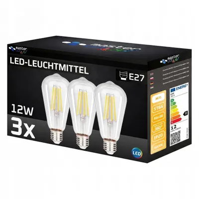 Obrázok produktu pre MasterLED E27 ST64 Filament LED - 12 W 1200 lm - žiarovka - 4000 K neutrálna biela číra – sada 3 ks