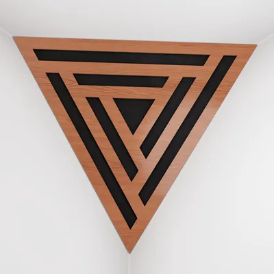 Zdjęcie produktu dla Zestaw 2 sztuk – pochłaniacz basów do narożników sufitu „Triangle-F“ | Pianka akustyczna w kształcie piramidy z laminowaną płytą HDF i obiciem z tkaniny [SCIFI – wiśnia | czarny]
