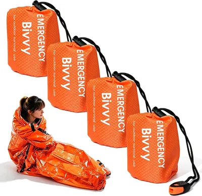 Imagen del producto de Conjunto de sacos de dormir, 4 unidades, impermeables, ultraligeros, con silbato de señalización, para camping y actividades al aire libre