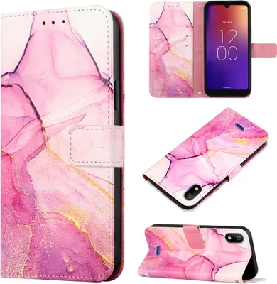 Produktbild von Moxee M2160 Hülle, Marmor Motiv Kunstleder Tasche Wallet Kartenfächer mit Standfunktion Klapp Schutzhülle für Moxee M2160 Rosa