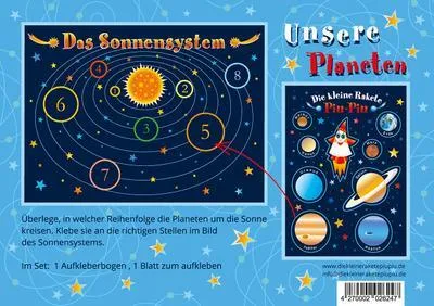 Produktbild von Aufkleber-Set 'Unsere Planeten', Blattgröße 15 x 21 cm, Stickerbogen 10,5 x 15 cm