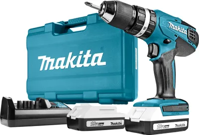 Produktbild von Makita Akku-Schlagbohrschrauber HP457DWE10, im Transportkoffer, mit 74 tlg. Zubehör, zwei BL 1815G 18 Volt 1,5 Ah Akkus