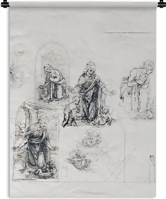 Produktbild von MuchoWow® Wandteppich Wandbehang Studien für eine Weihnachtskrippe - Leonardo Da Vinci 120x160 cm Tapisserie Dekoration Wandtuch - Wohnzimmer - Moderne