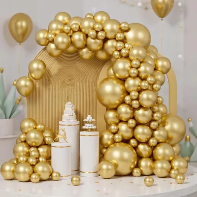 Productafbeelding van Ballonnen set, gouden metallic, 100 stuks, latex, 18/10/5 inch, voor feestdecoratie