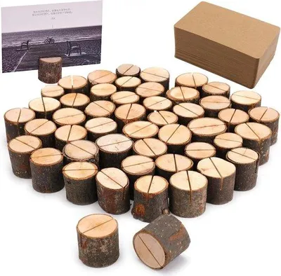 Produktbild von Famanu Kartenhalter Holz 50 Stück - Memohalter Hochzeit Platzkartenhalter - Geeignet für Tischminimenu's Baretiketten
