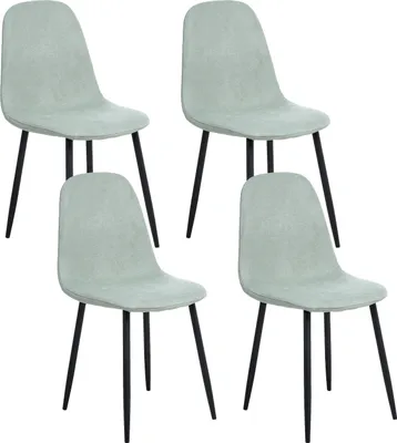 Produktbild von BELIANI Esszimmerstühle 4er Set Hellgrün Stoff Gepolstert mit Schwarzen Beinen Ohne Armlehnen Modern Polsterstühle Küchenstühle Esszimmer Küche